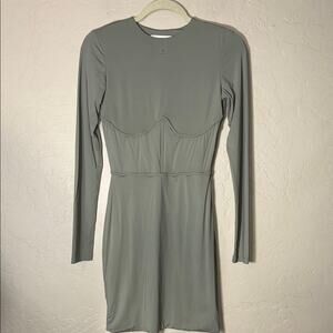 Meshki Astrid long sleeve corset body con mini dress in sage green